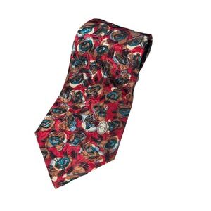 Christian Dior Neck Tie Red Blue Tan Abstract Monsieur Made In USA Classic